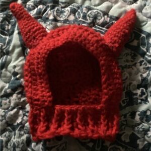 Red Knitted Dog Hat with Horns
